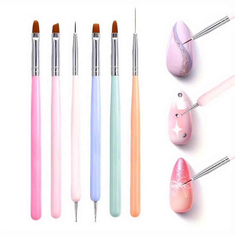 Wood Chisel Set - ชุดแปรงทำเล็บ 6 ชิ้น สำหรับทำเล็บมือ เจลยูวี ปากกาเพ้นท์เล็บ
